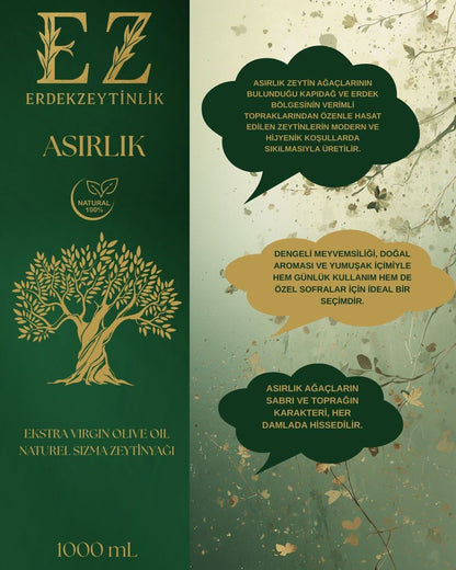 Asırlık Soğuk Sıkım Koyu Cam 1L Zeytinyağı