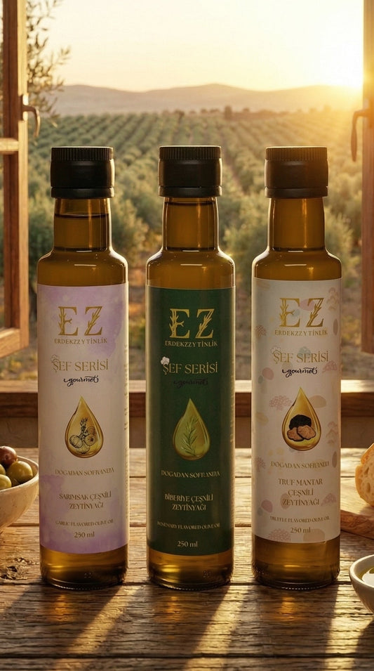 Şef Serisi Başlangıç Paketi Trüf Mantar-Biberiye-Sarımsak Çeşnili Zeytinyağları 250mL
