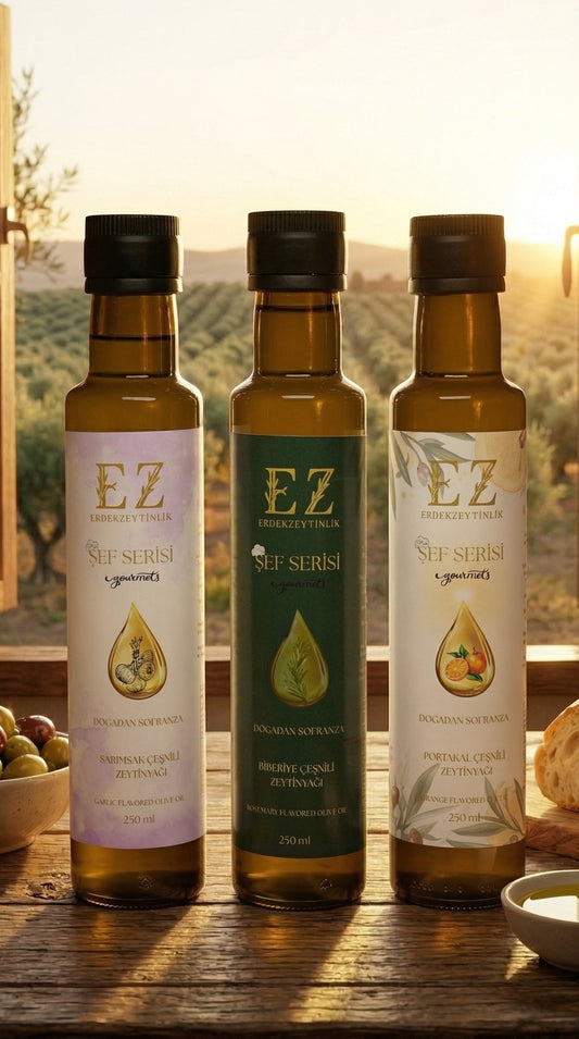 Şef Serisi Başlangıç Paketi Biberiye-Sarımsak-Portakal Çeşnili Zeytinyağları 250mL