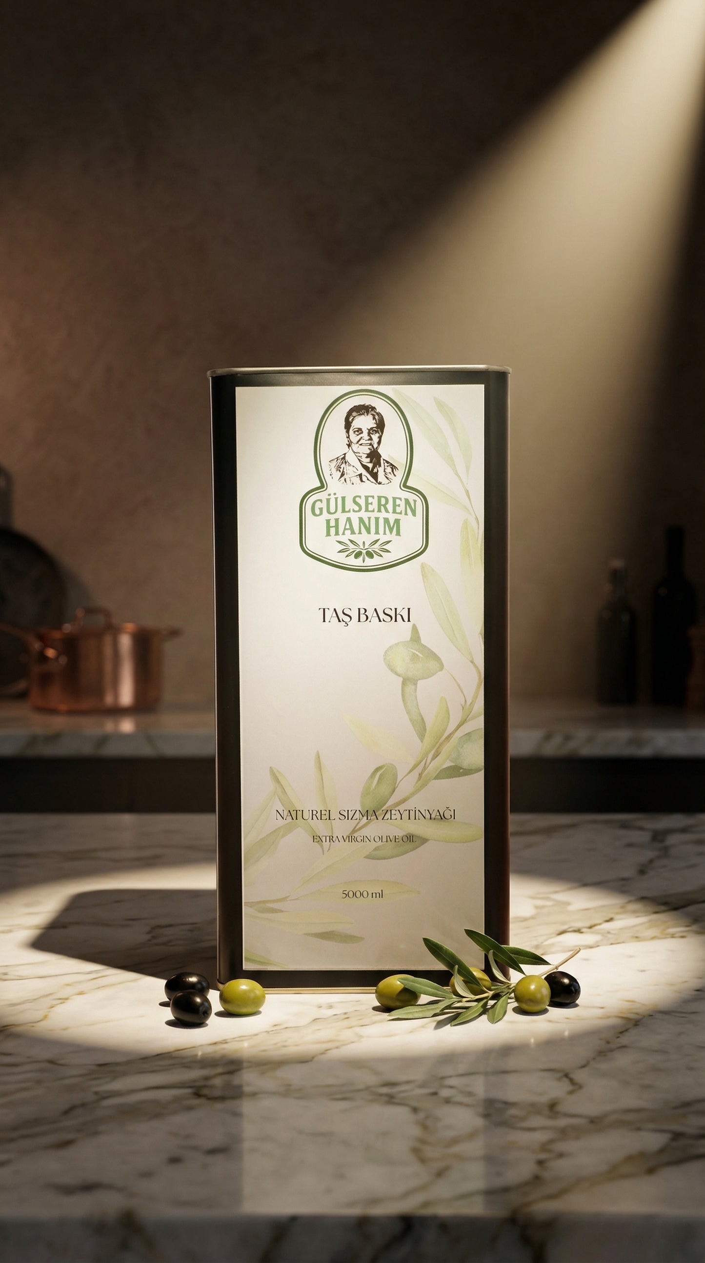 Gülseren Hanım Taş Baskı Naturel Sızma Zeytinyağı 5L Teneke
