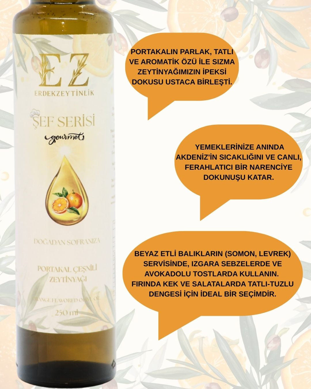 Şef Serisi Başlangıç Paketi Kekik-Sarımsak-Portakal Çeşnili Zeytinyağları 250mL