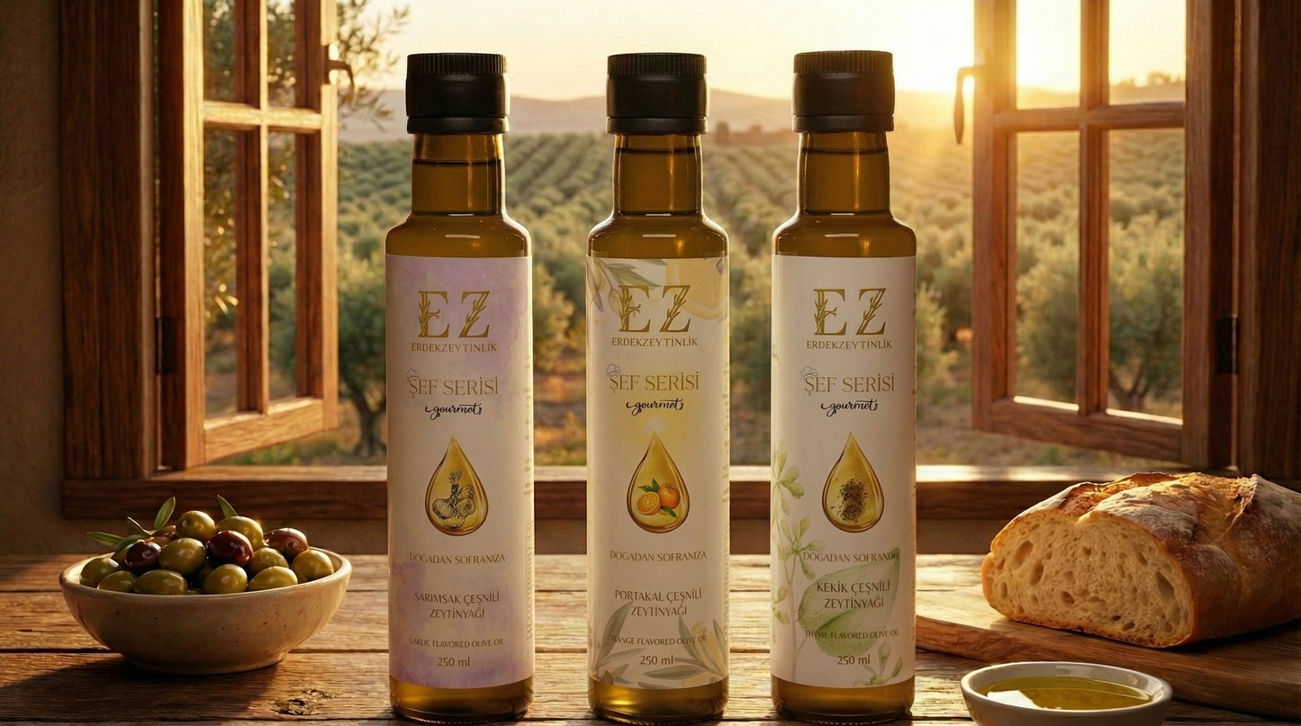 Şef Serisi Başlangıç Paketi Kekik-Sarımsak-Portakal Çeşnili Zeytinyağları 250mL