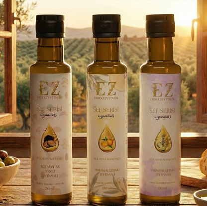 Şef Serisi Başlangıç Paketi Sarımsak-Trüf Mantar-Portakal Çeşnili 250mL Zeytinyağları