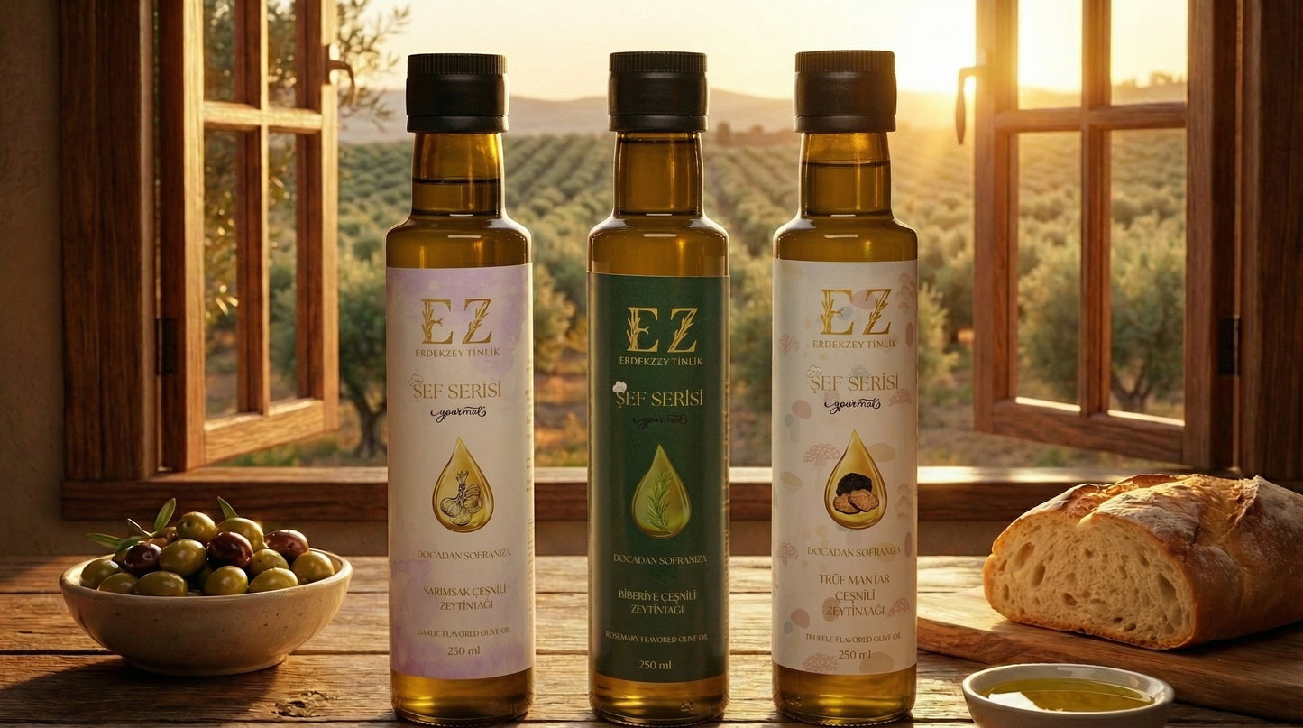 Şef Serisi Başlangıç Paketi Trüf Mantar-Biberiye-Sarımsak Çeşnili Zeytinyağları 250mL