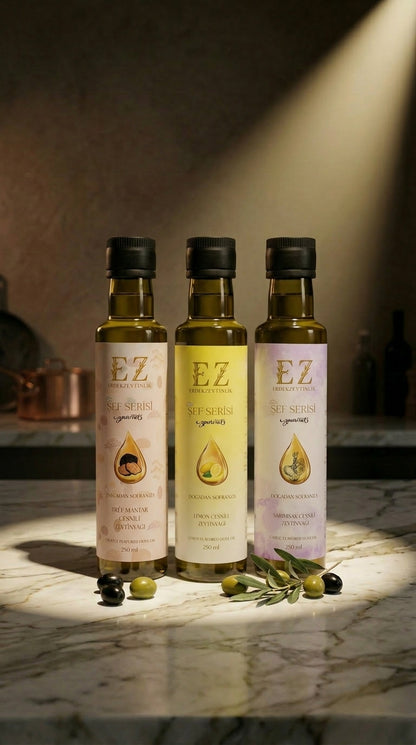 Şef Serisi Başlangıç Paketi Trüf Mantar-Limon-Sarımsak Çeşnili 250mL Zeytinyağları